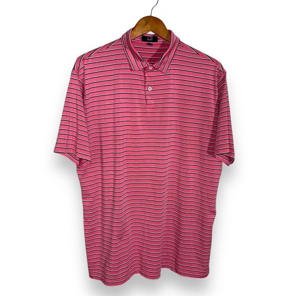 Dunhill London Pink & Navy Stripe Performande Golf Polo Shirt XL